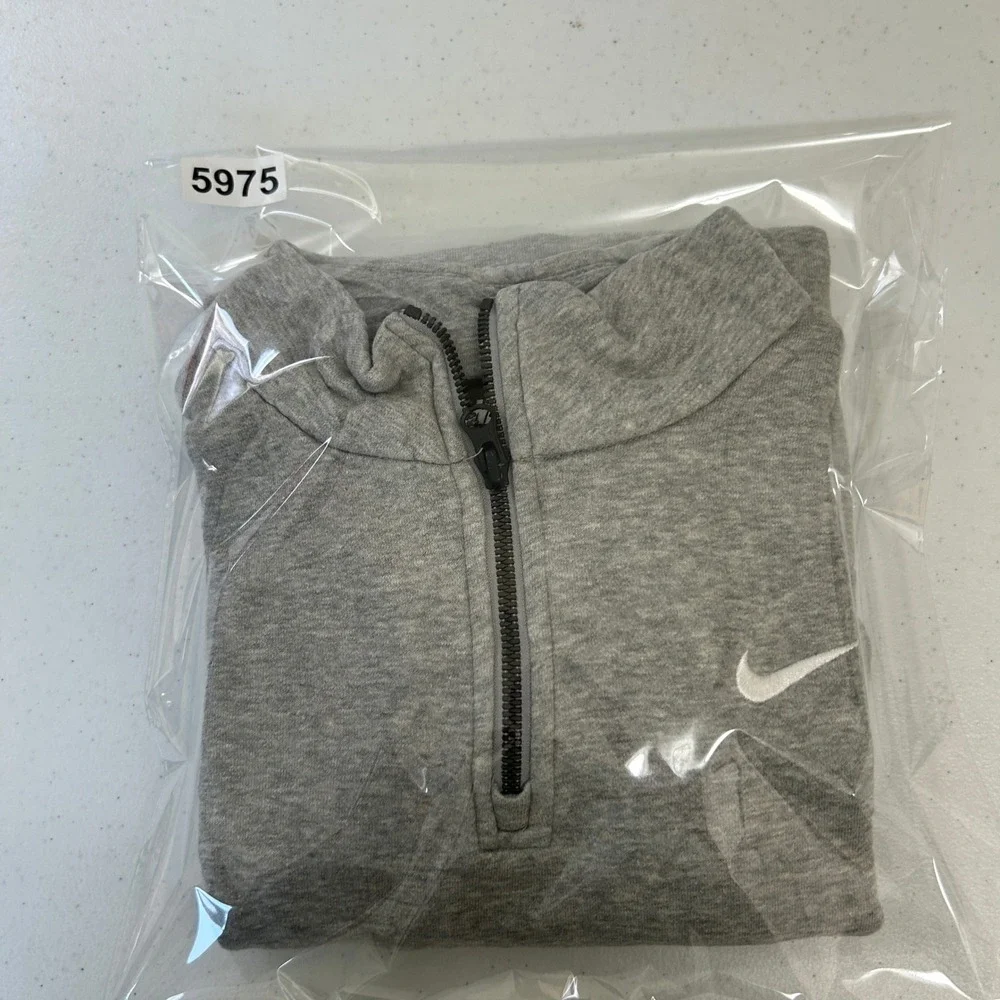 Nike Mens Quarter Zip Pullover Heather Grey Embroidered Swoosh Mock Neck Small